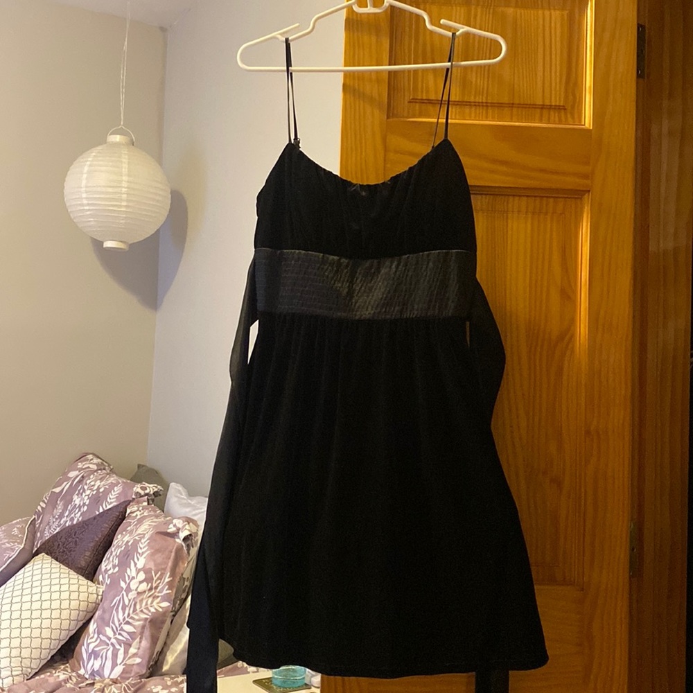 Black Velvet Formal Dress With Tulle and Sash